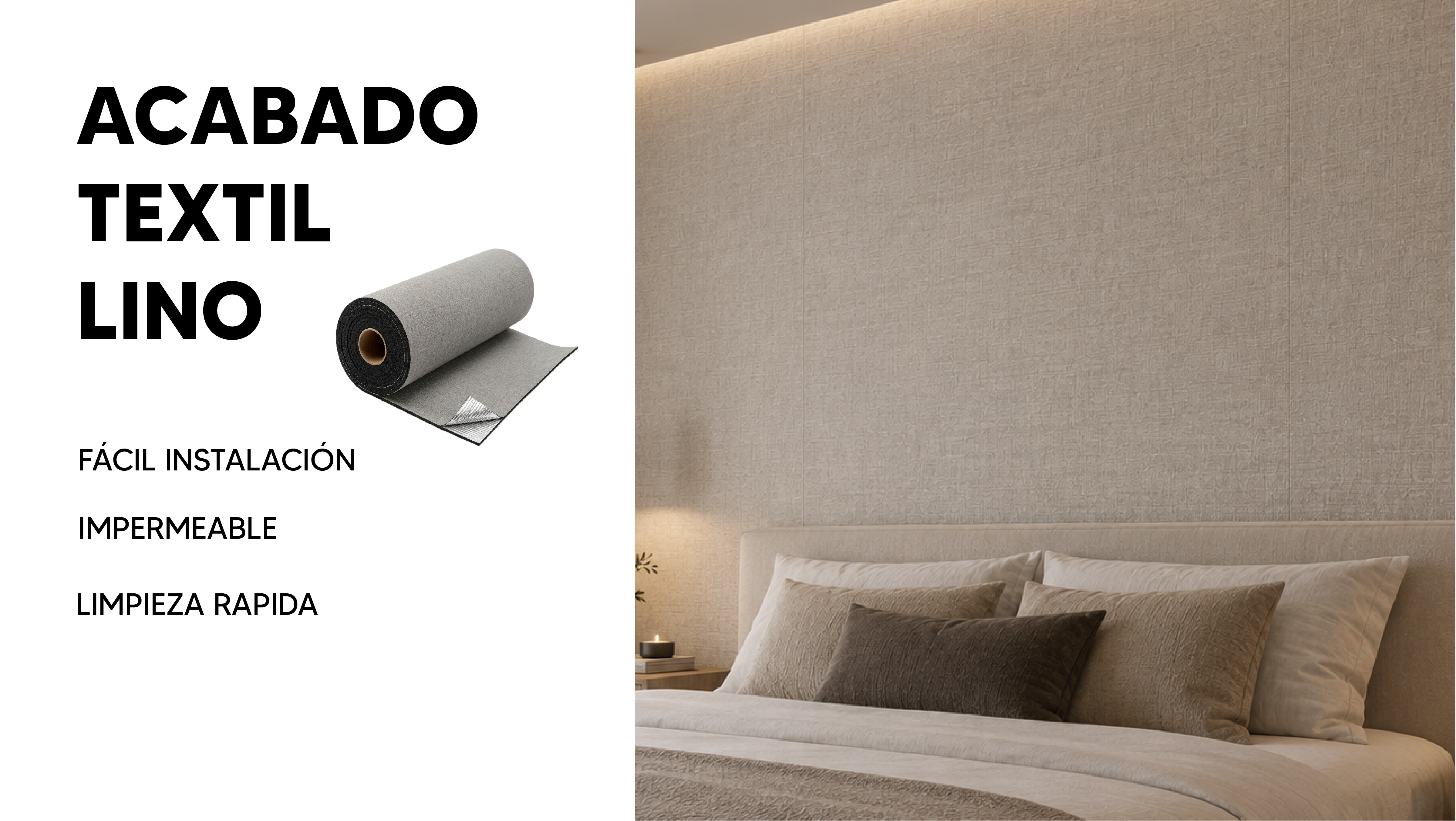 Rollo autoadherible acabado textil lino gris, fácil instalación e impermeable - GREYCO